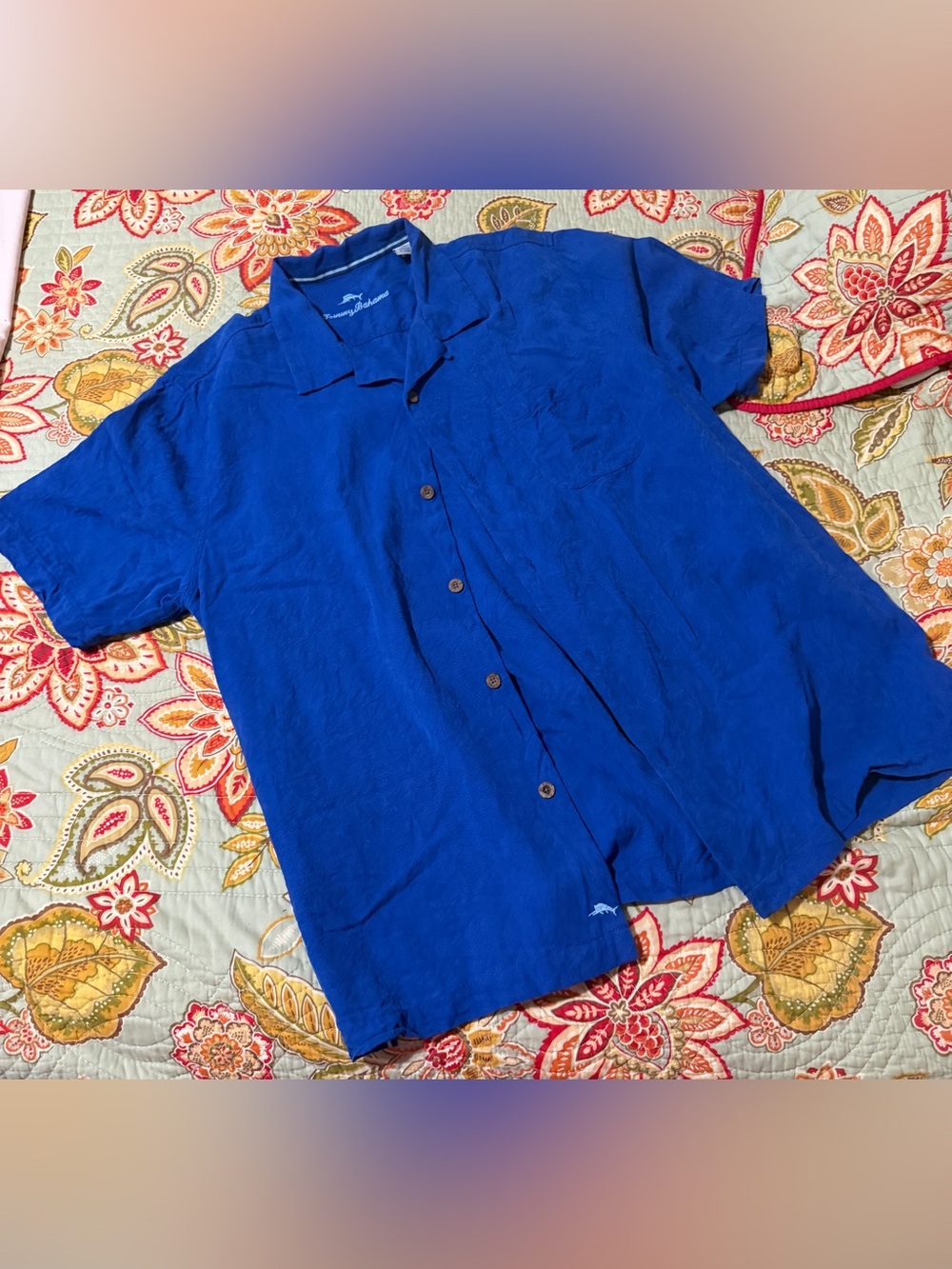 Tommy Bahama Blue Hawaiian Silk Button-Front Shirt